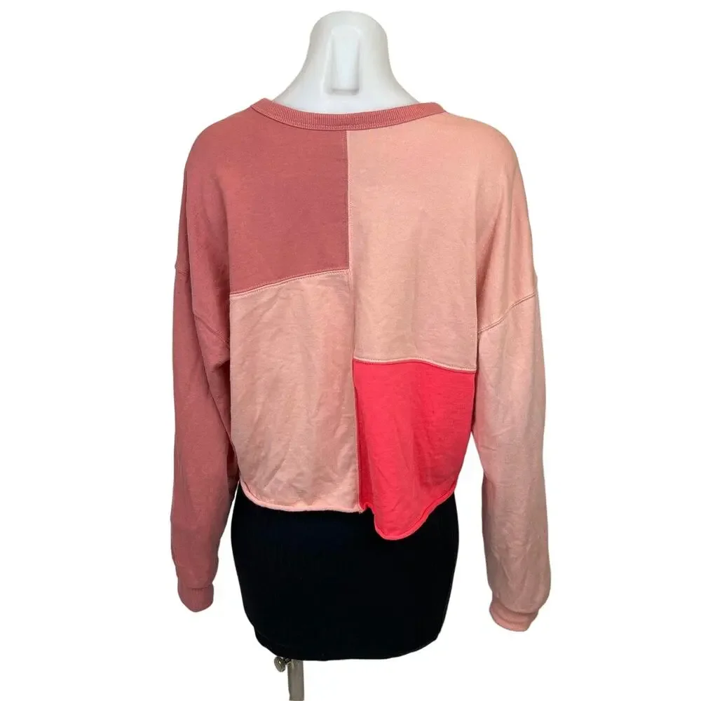 Wild Fable Womens Pink Long Sleeve Color block Cropped Sweatshirt Sweater Top S - Picture 2 of 7